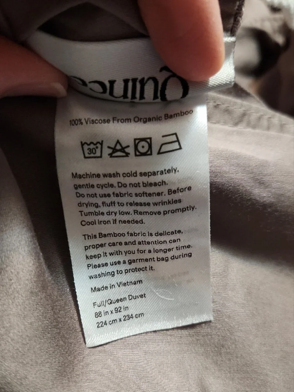Quince Bamboo Queen Duvet Cover Set With Shams, Like New, Stone